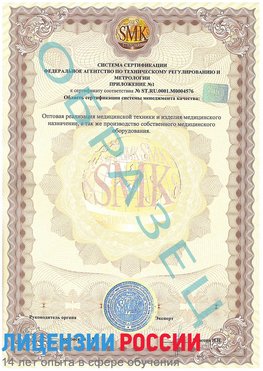 Образец сертификата соответствия (приложение) Нягань Сертификат ISO 13485